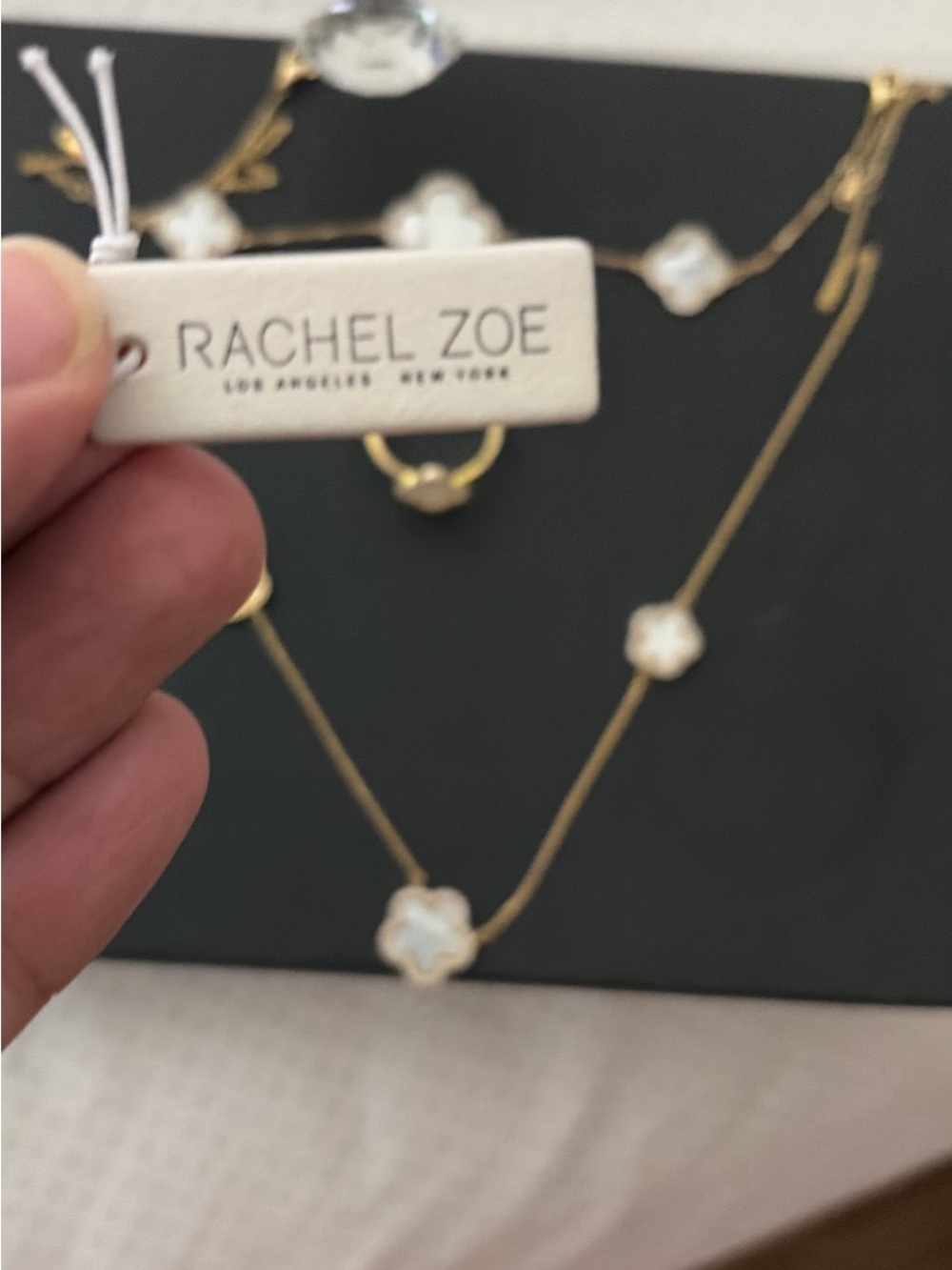 Rachel Zoe sterling silver Gold and White Mother-of-Pearl Clover Necklace Set - Picture 6 of 7